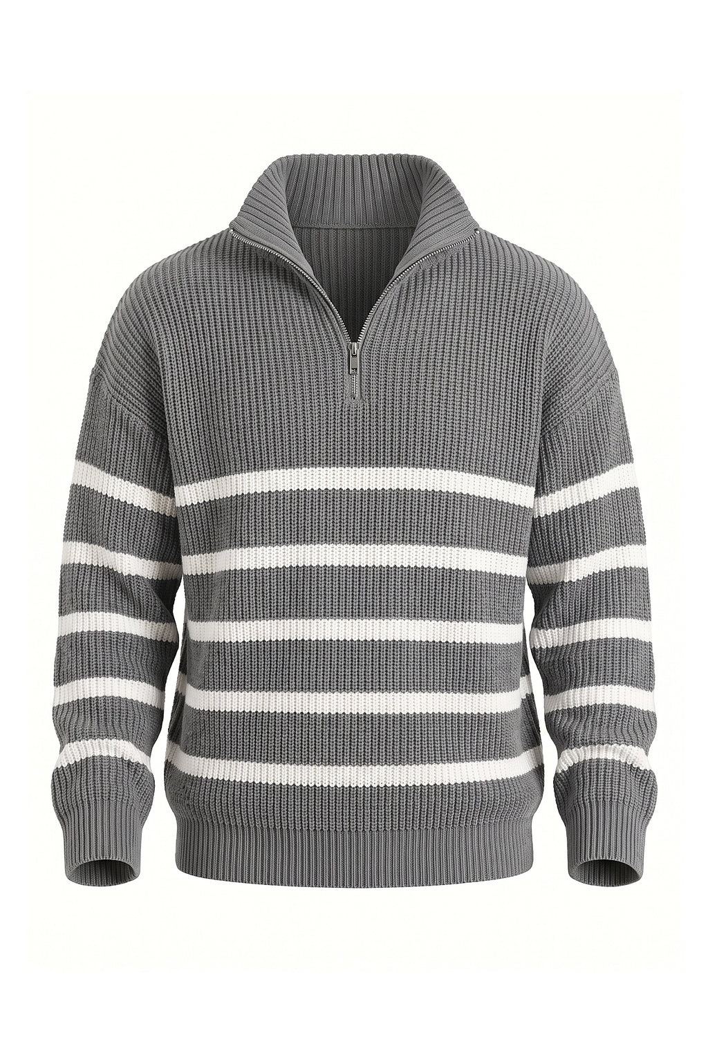 Men's Winter Comfortable Striped Rib Knit Quarter Zip Jumper