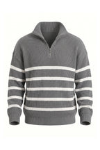 Men's Winter Comfortable Striped Rib Knit Quarter Zip Jumper