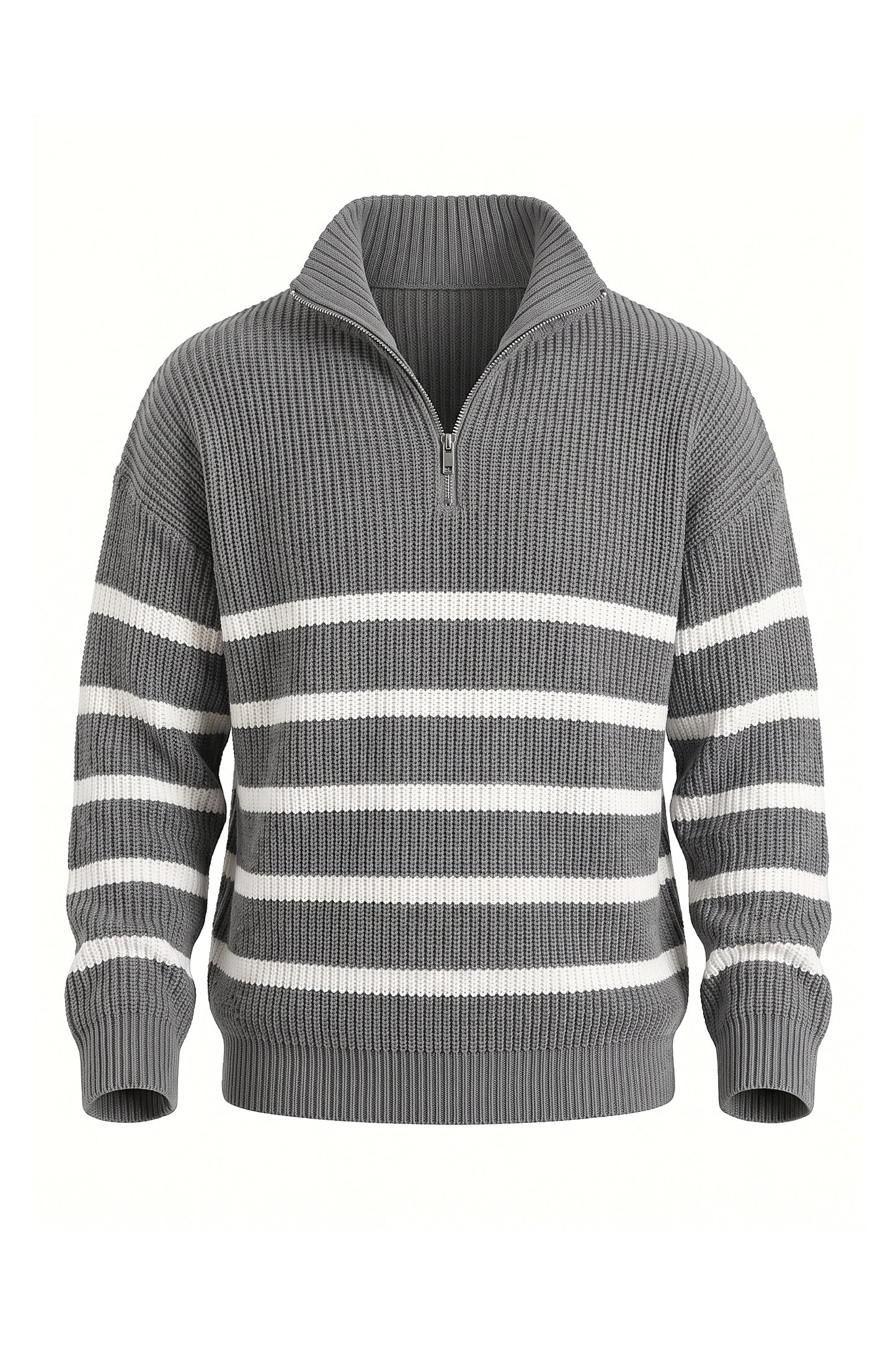 Men's Winter Comfortable Striped Rib Knit Quarter Zip Jumper