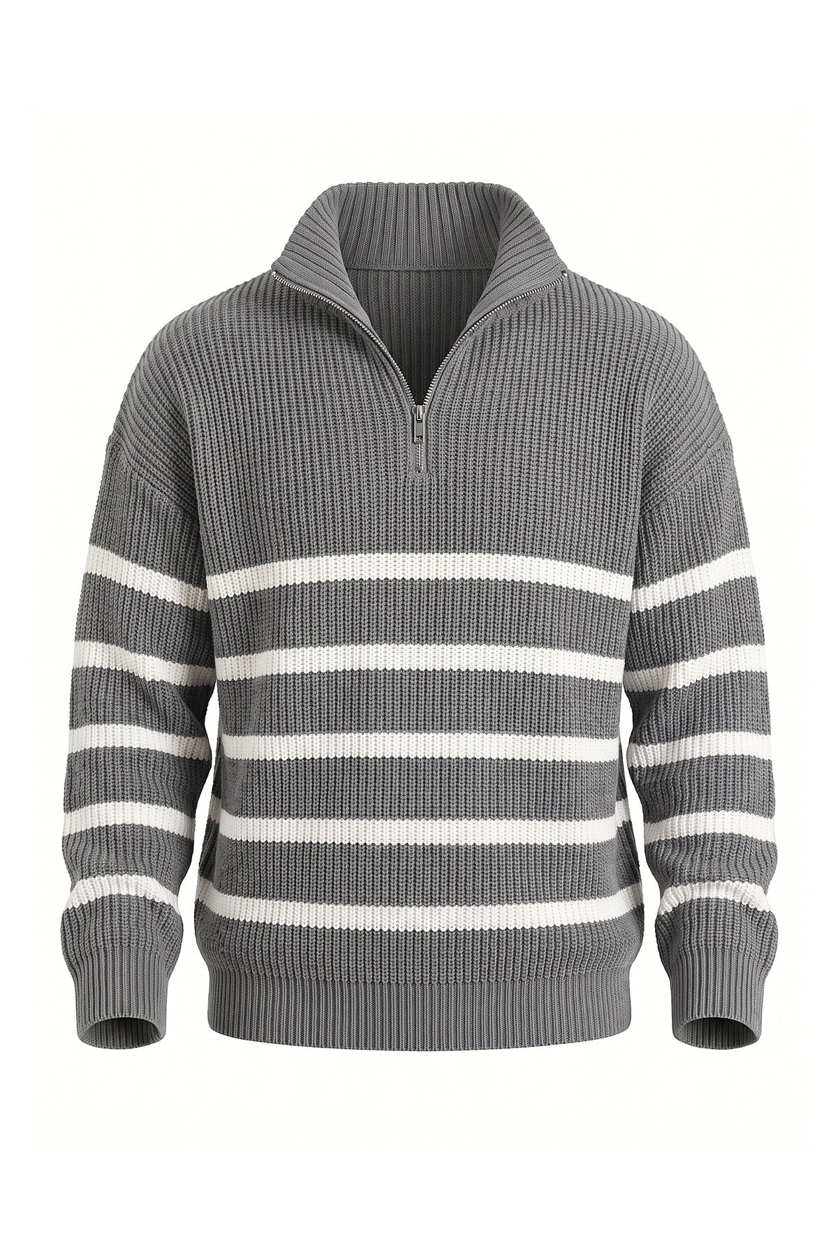 Men's Winter Comfortable Striped Rib Knit Quarter Zip Jumper