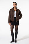 Women's Brown Oversized Suede Bomber Jacket