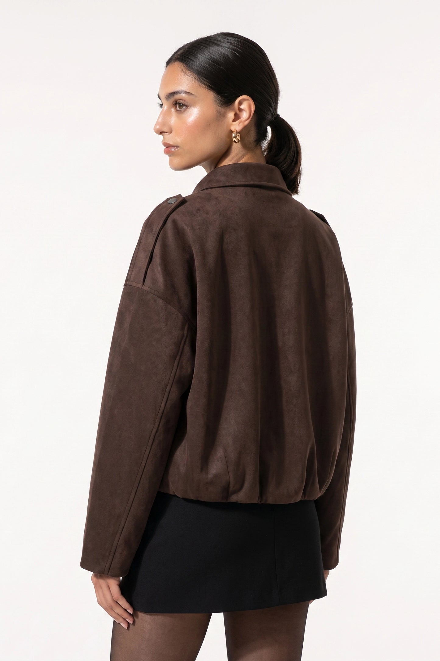 Women's Brown Oversized Suede Bomber Jacket