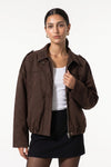 Women's Brown Oversized Suede Bomber Jacket