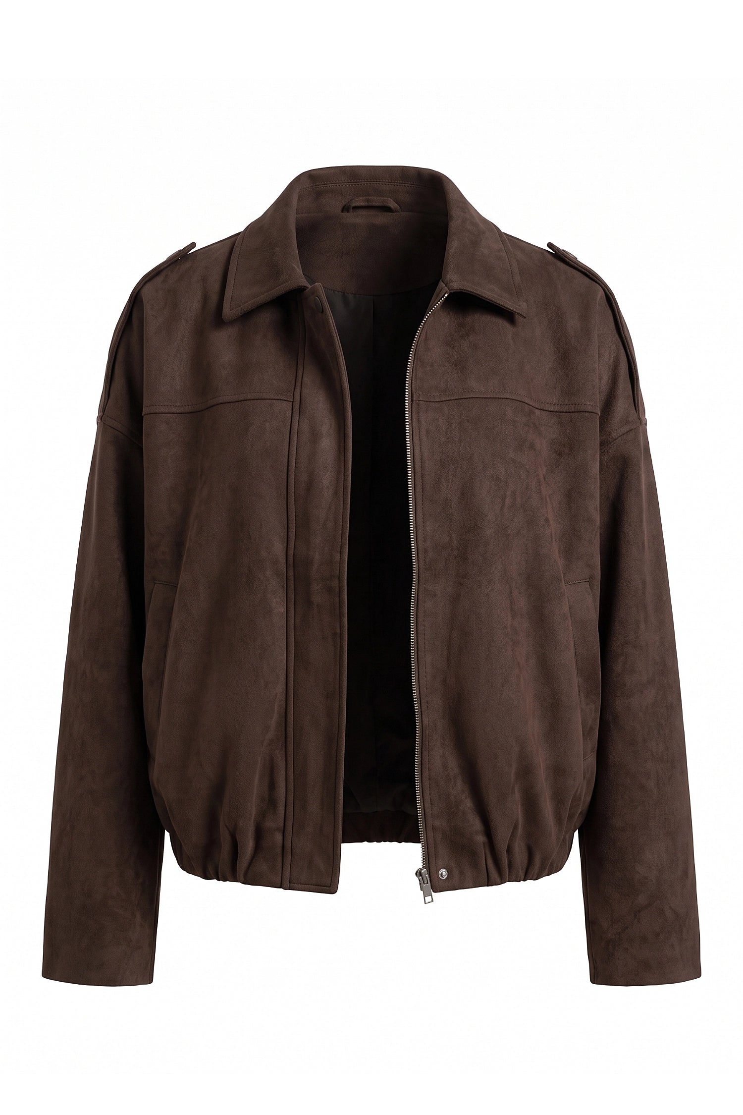 Women's Brown Oversized Suede Bomber Jacket