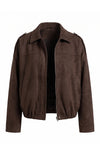 Women's Brown Oversized Suede Bomber Jacket