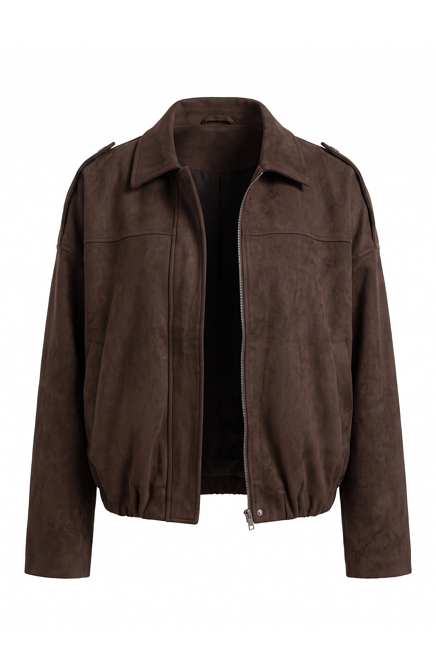 Women's Brown Oversized Suede Bomber Jacket