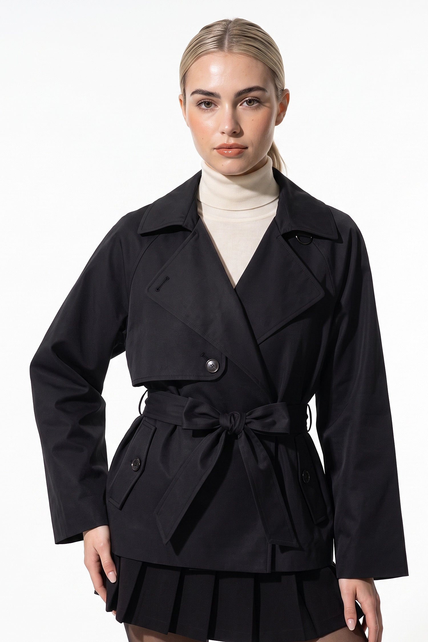 Women's Winter Lightweight Belted Cropped Trench Coat