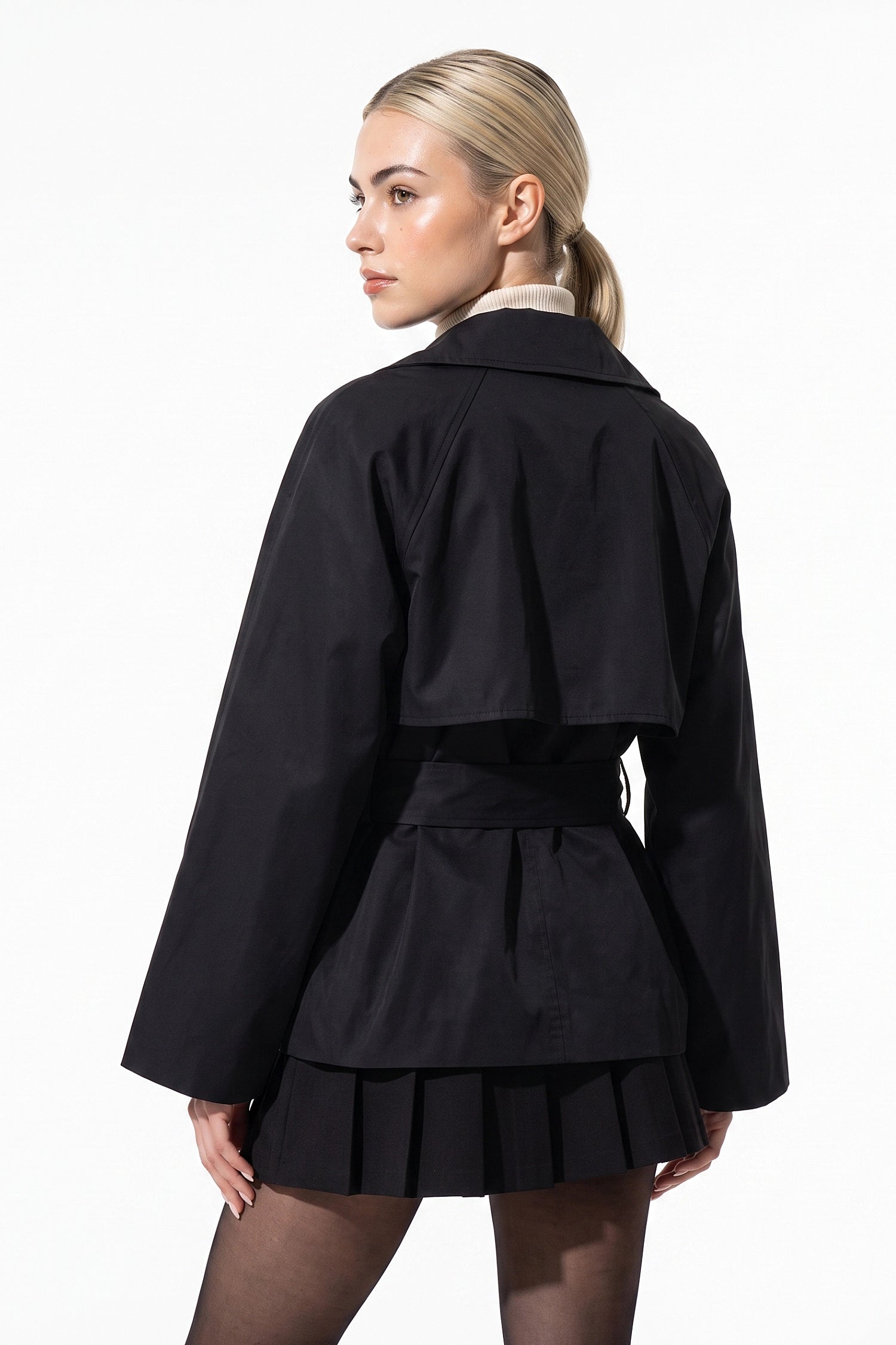 Women's Winter Lightweight Belted Cropped Trench Coat