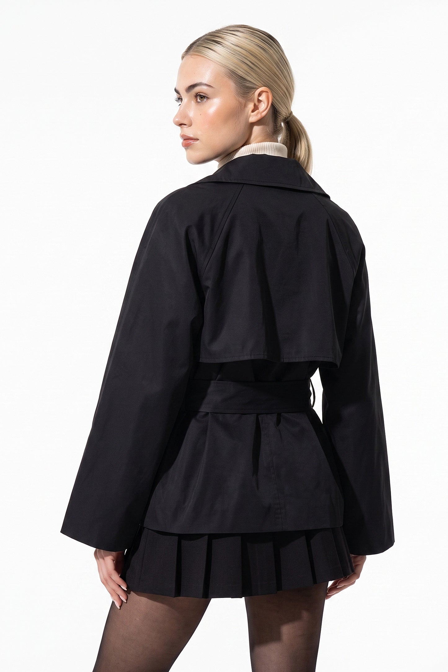 Women's Winter Lightweight Belted Cropped Trench Coat