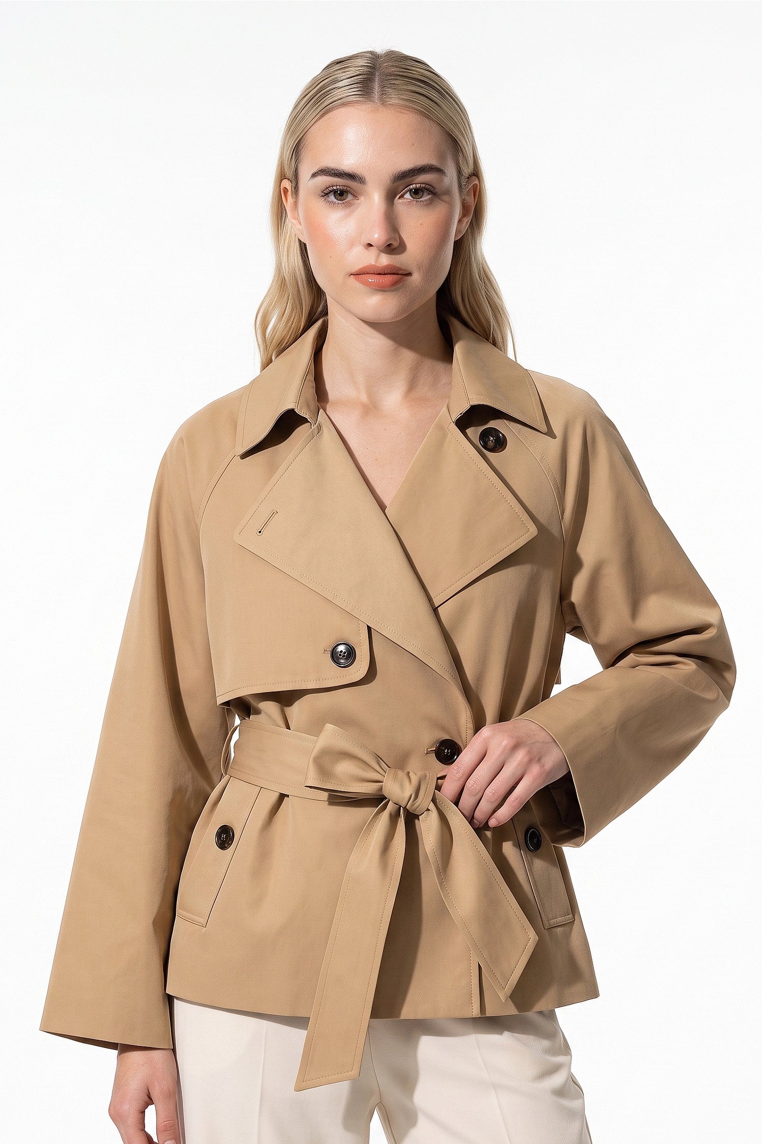 Women's Winter Lightweight Belted Cropped Trench Coat