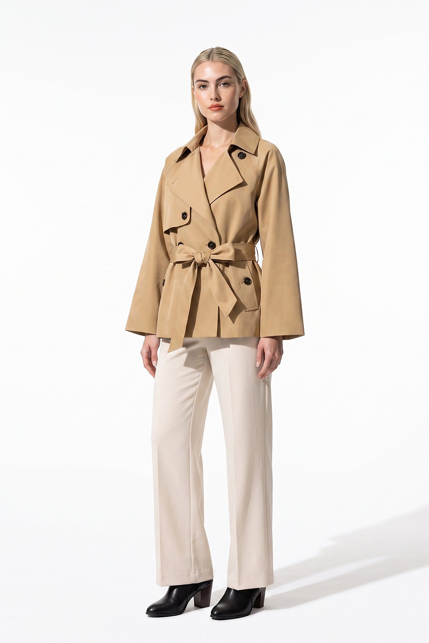 Women's Winter Lightweight Belted Cropped Trench Coat