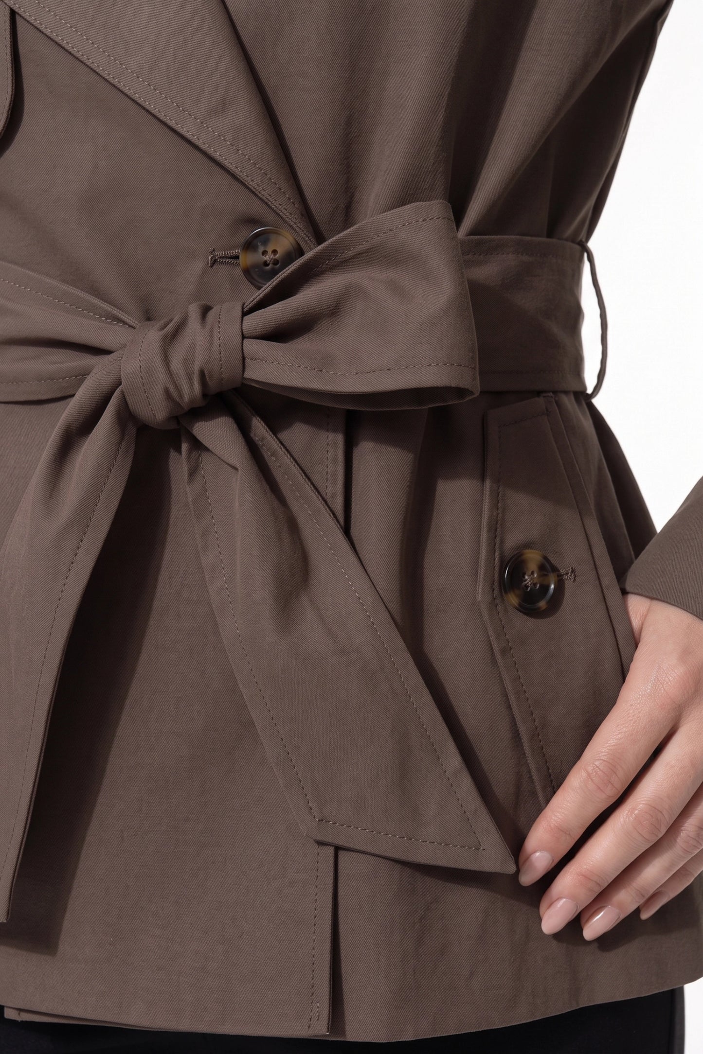 Women's Winter Lightweight Belted Cropped Trench Coat