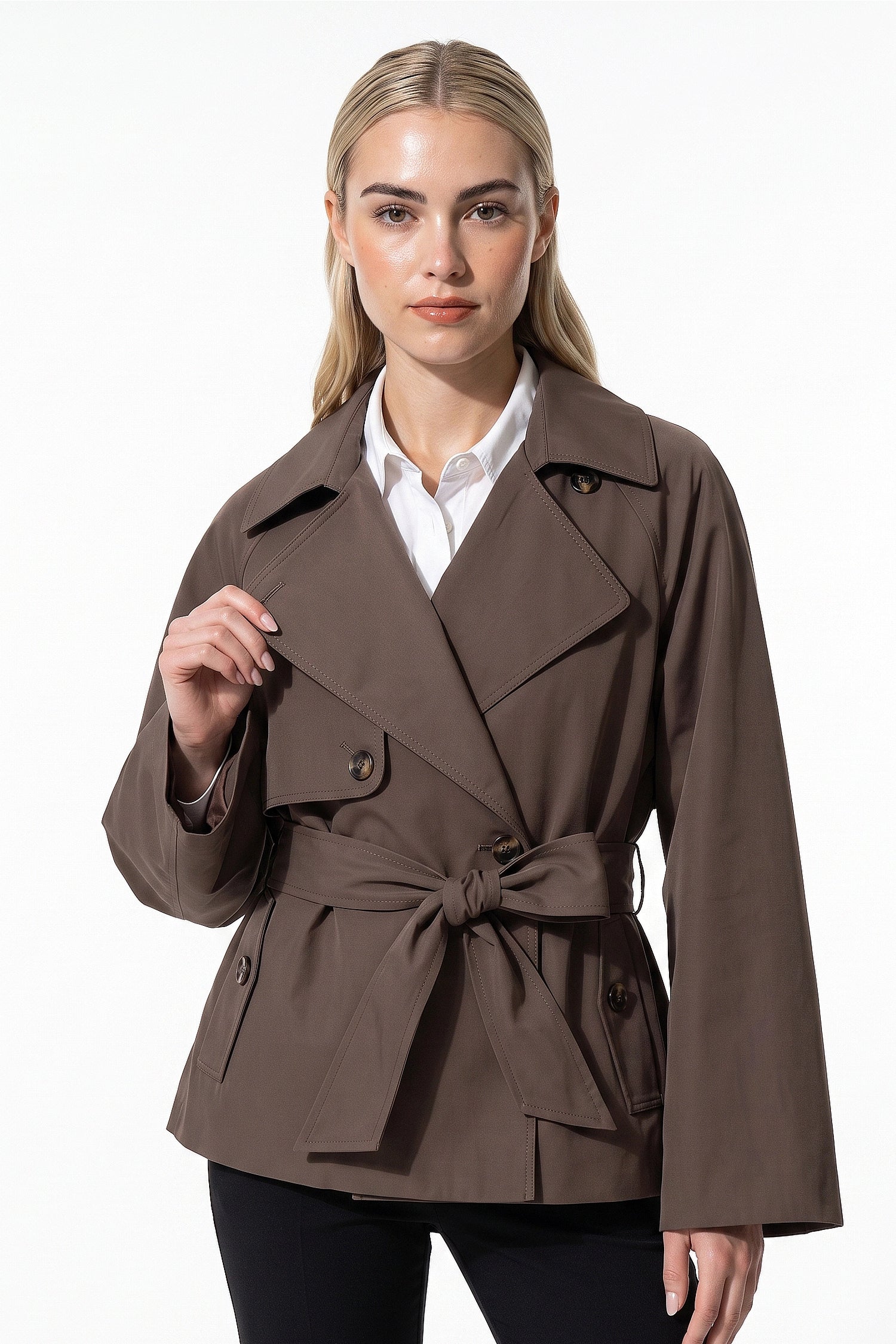 Women's Winter Lightweight Belted Cropped Trench Coat