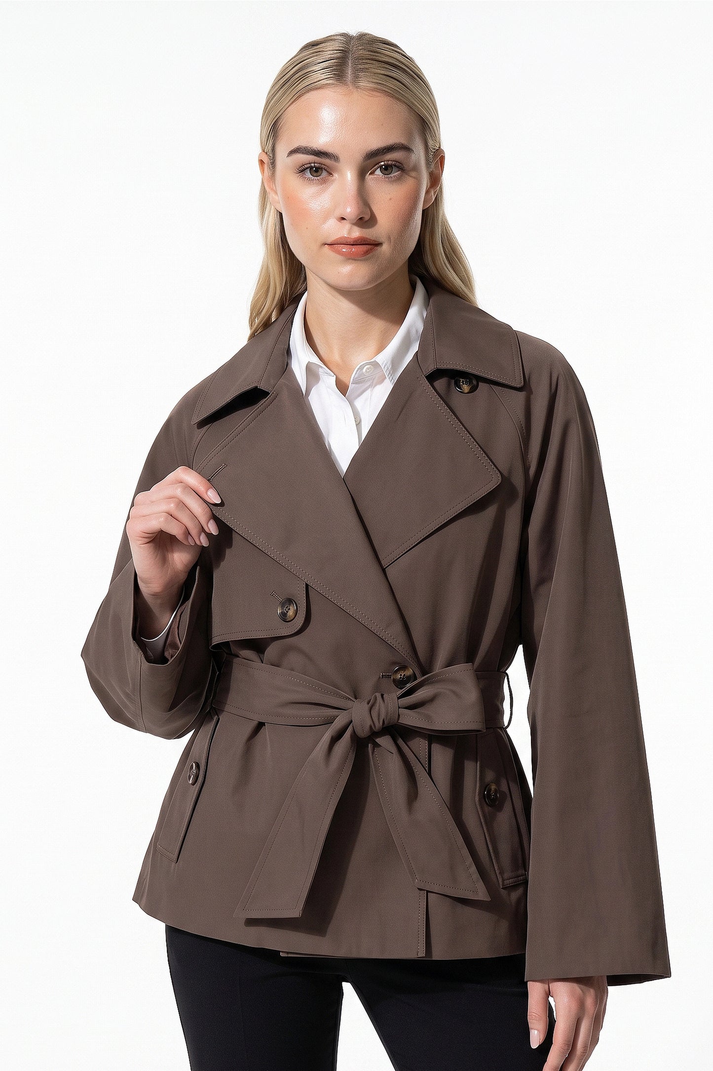 Women's Winter Lightweight Belted Cropped Trench Coat
