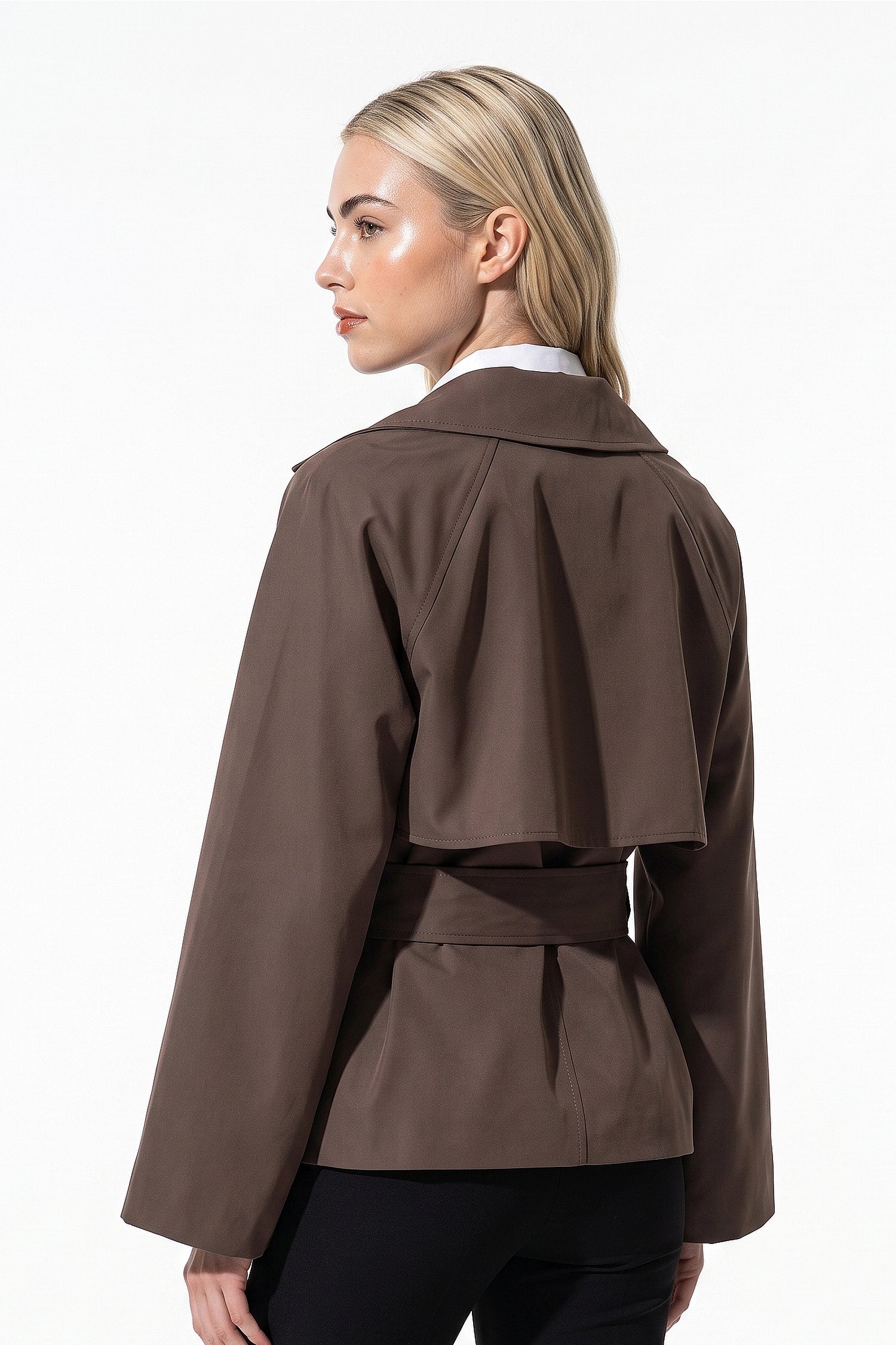 Women's Winter Lightweight Belted Cropped Trench Coat