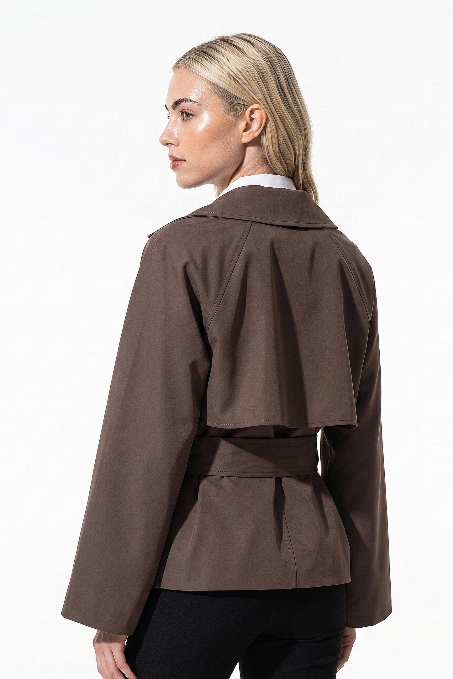 Women's Winter Lightweight Belted Cropped Trench Coat