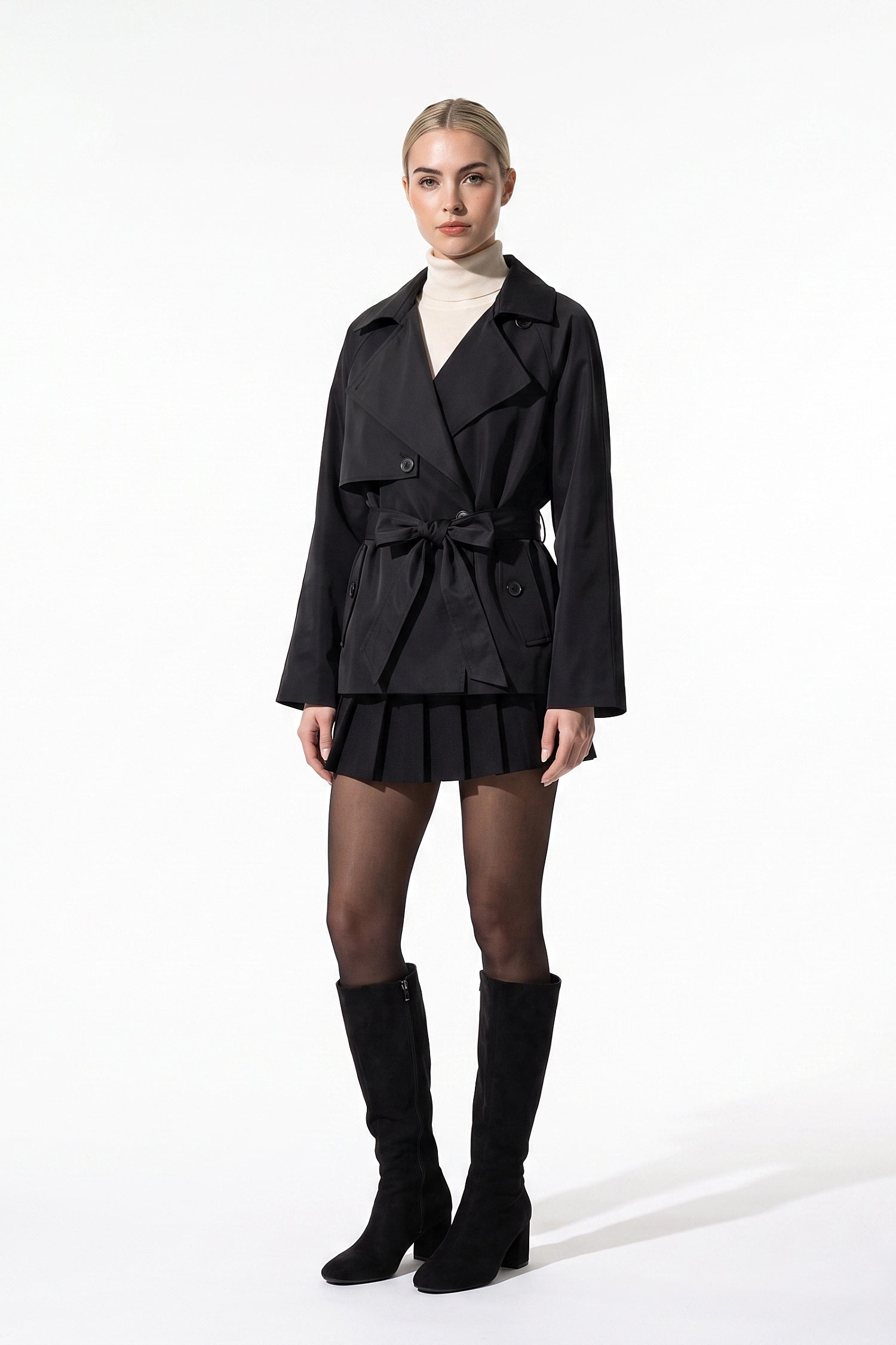 Women's Winter Lightweight Belted Cropped Trench Coat