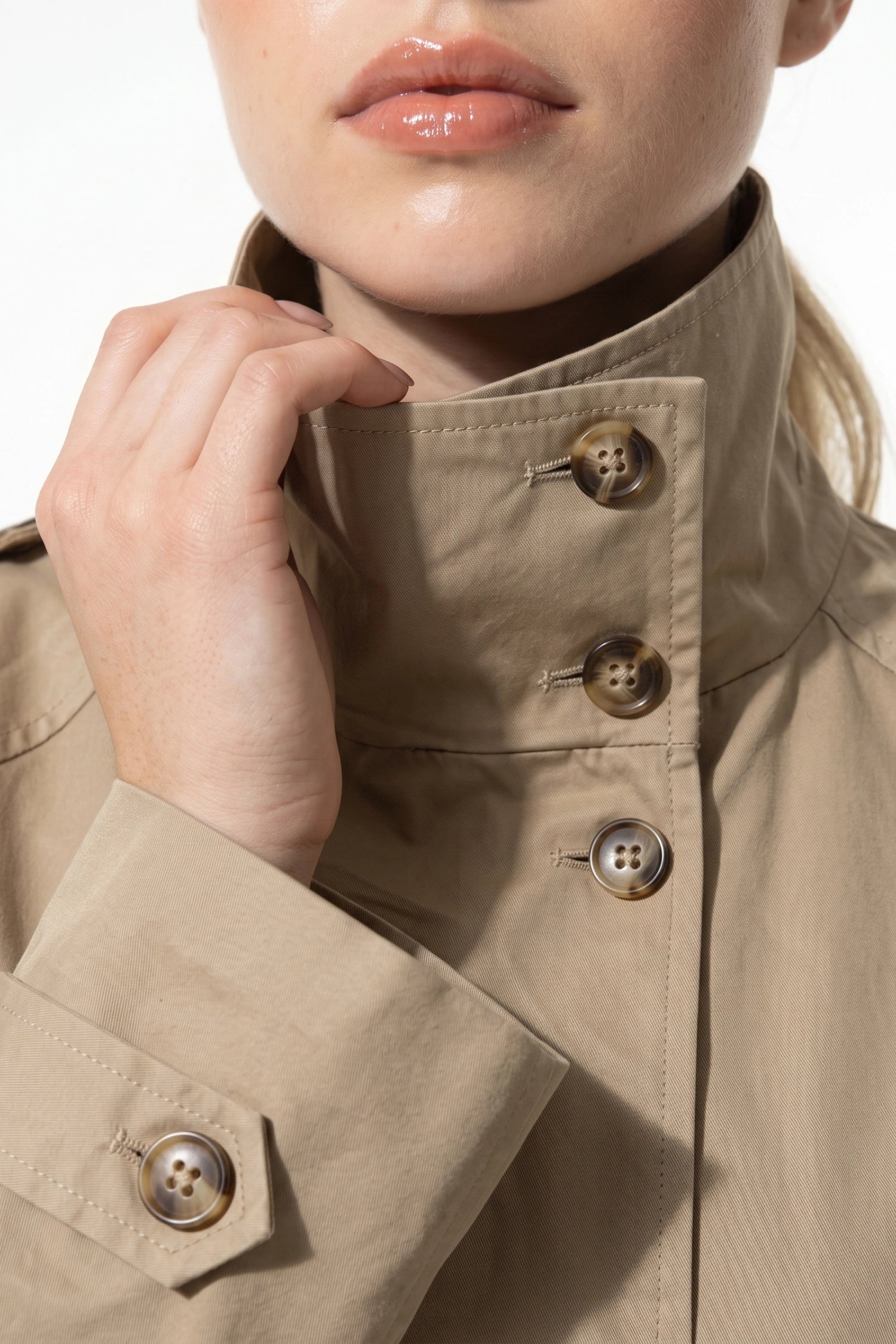 Women's Winter Lightweight Khaki Cropped Trench Coat with Belted Waist