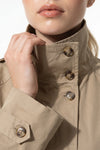 Women's Winter Lightweight Khaki Cropped Trench Coat with Belted Waist