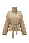 Women's Winter Lightweight Khaki Cropped Trench Coat with Belted Waist