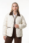 Women's Diamond Quilted Puffer Jacket with Corduroy Collar