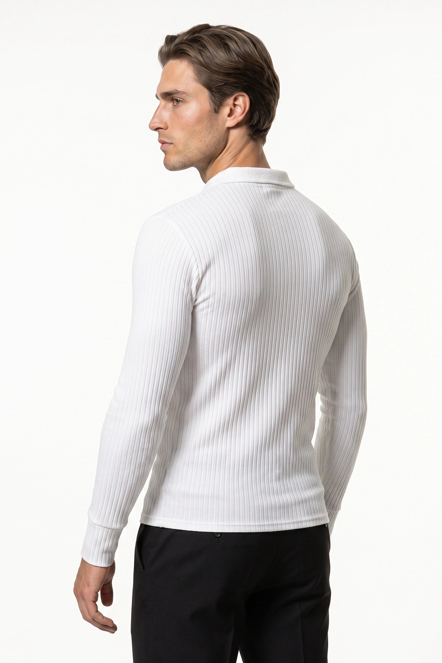 Men’s Winter Comfortable Quarter Zip Ribbed Knit Long Sleeve Polo
