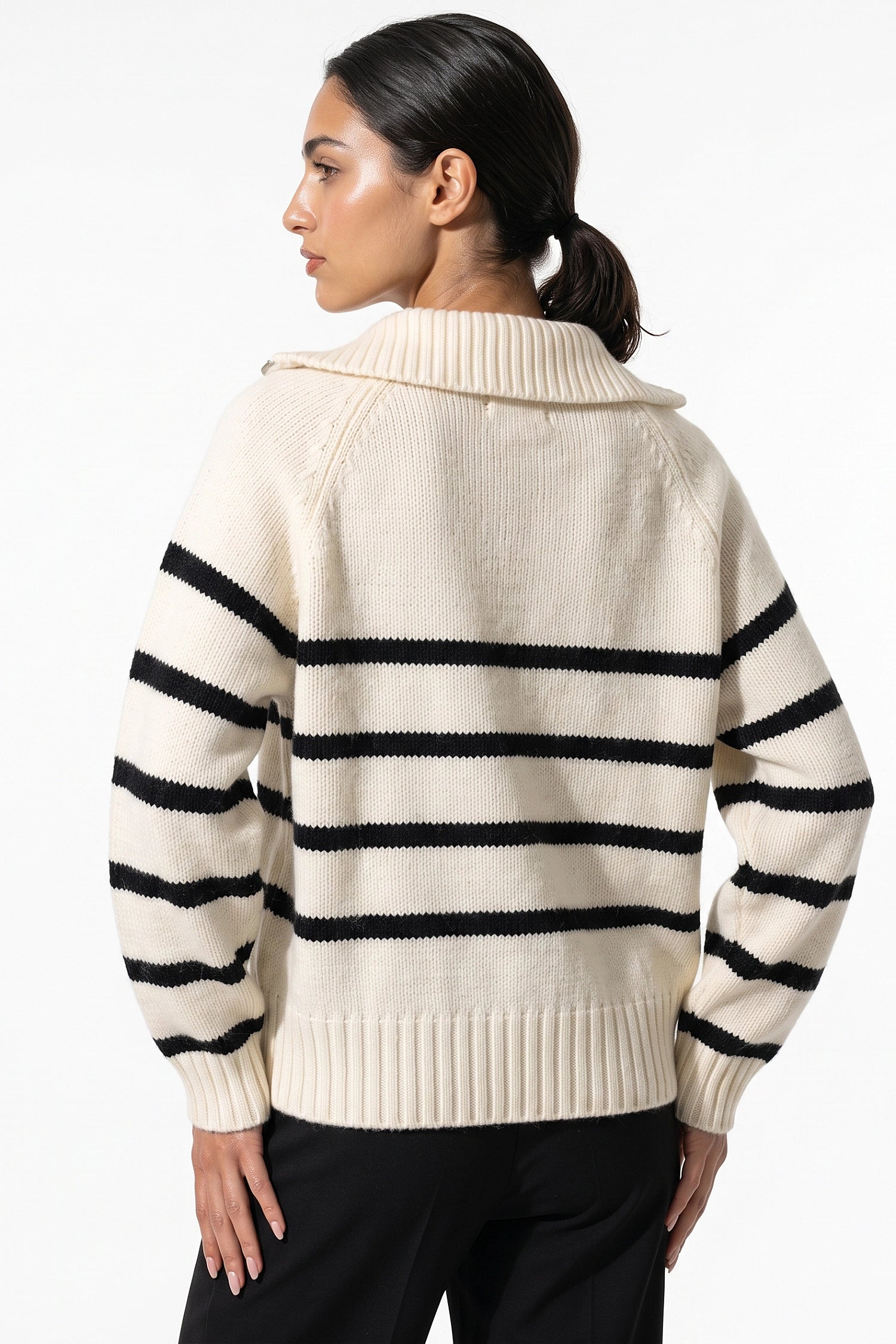Women's Winter Warm Striped Knit Jumper with Quarter Zip