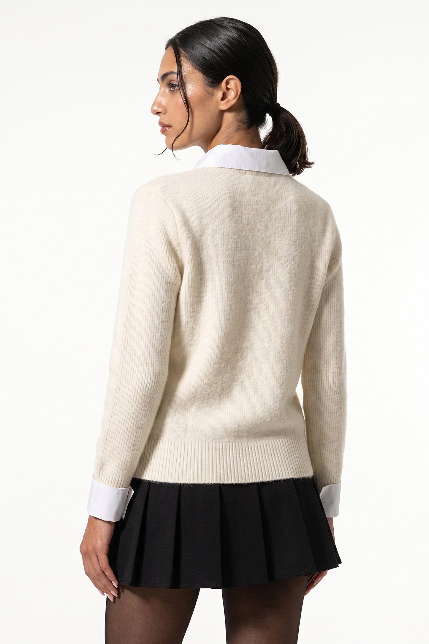 Women's Winter Warm Crew Neck Jumper with Layered Collar