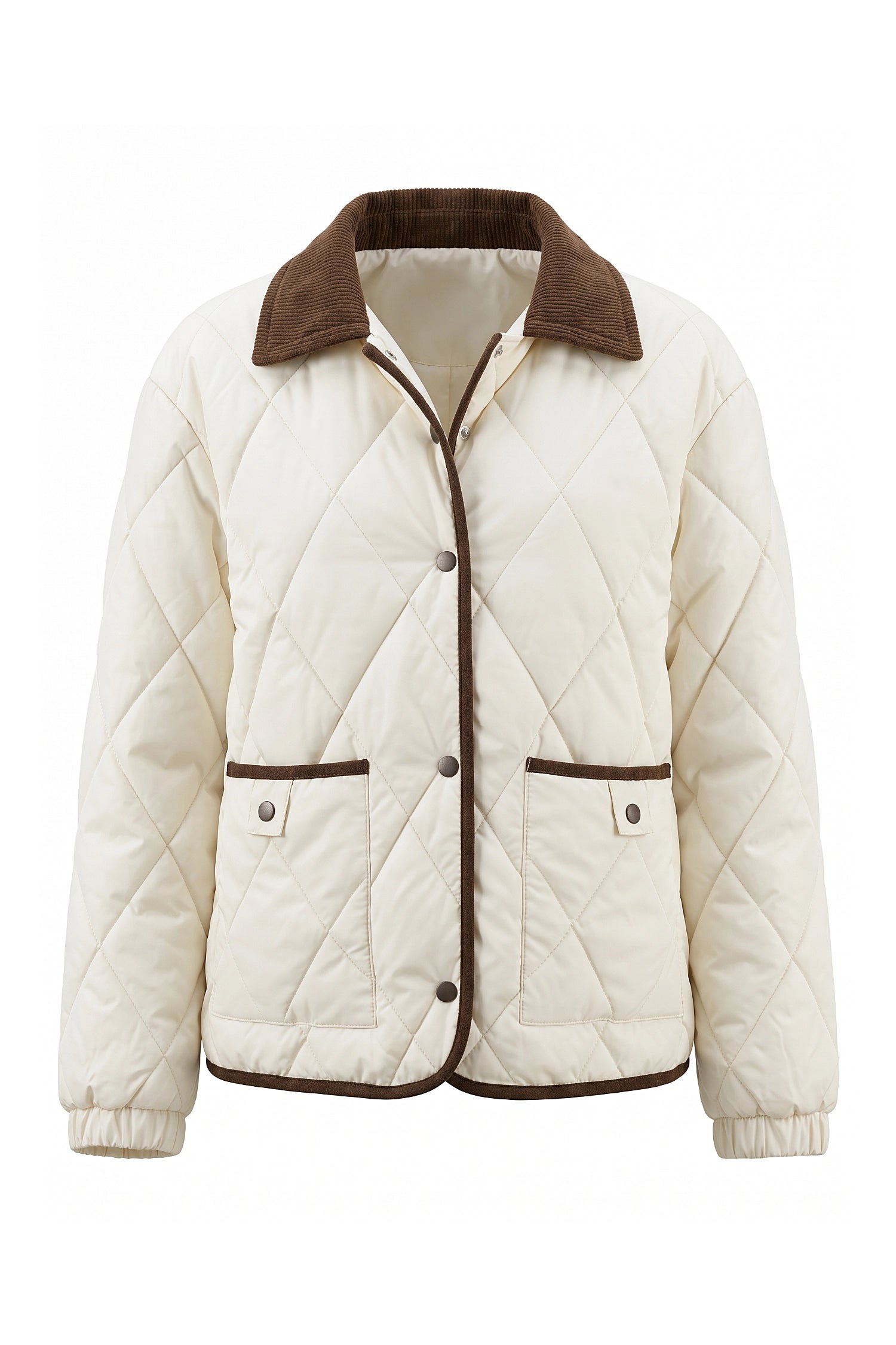 Women's Diamond Quilted Puffer Jacket with Corduroy Collar