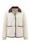 Women's Diamond Quilted Puffer Jacket with Corduroy Collar