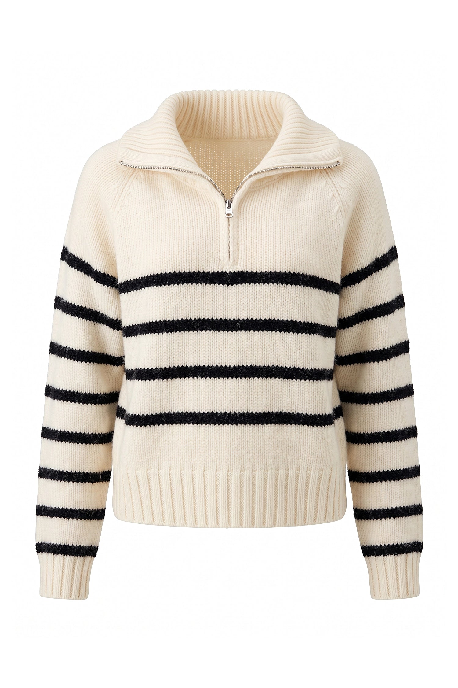 Women's Winter Warm Striped Knit Jumper with Quarter Zip