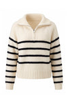 Women's Winter Warm Striped Knit Jumper with Quarter Zip