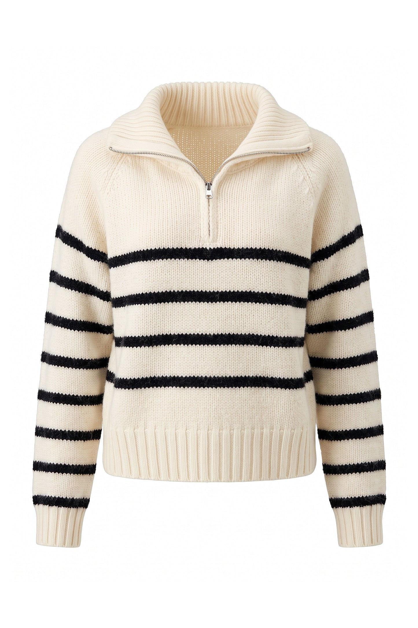 Women's Winter Warm Striped Knit Jumper with Quarter Zip