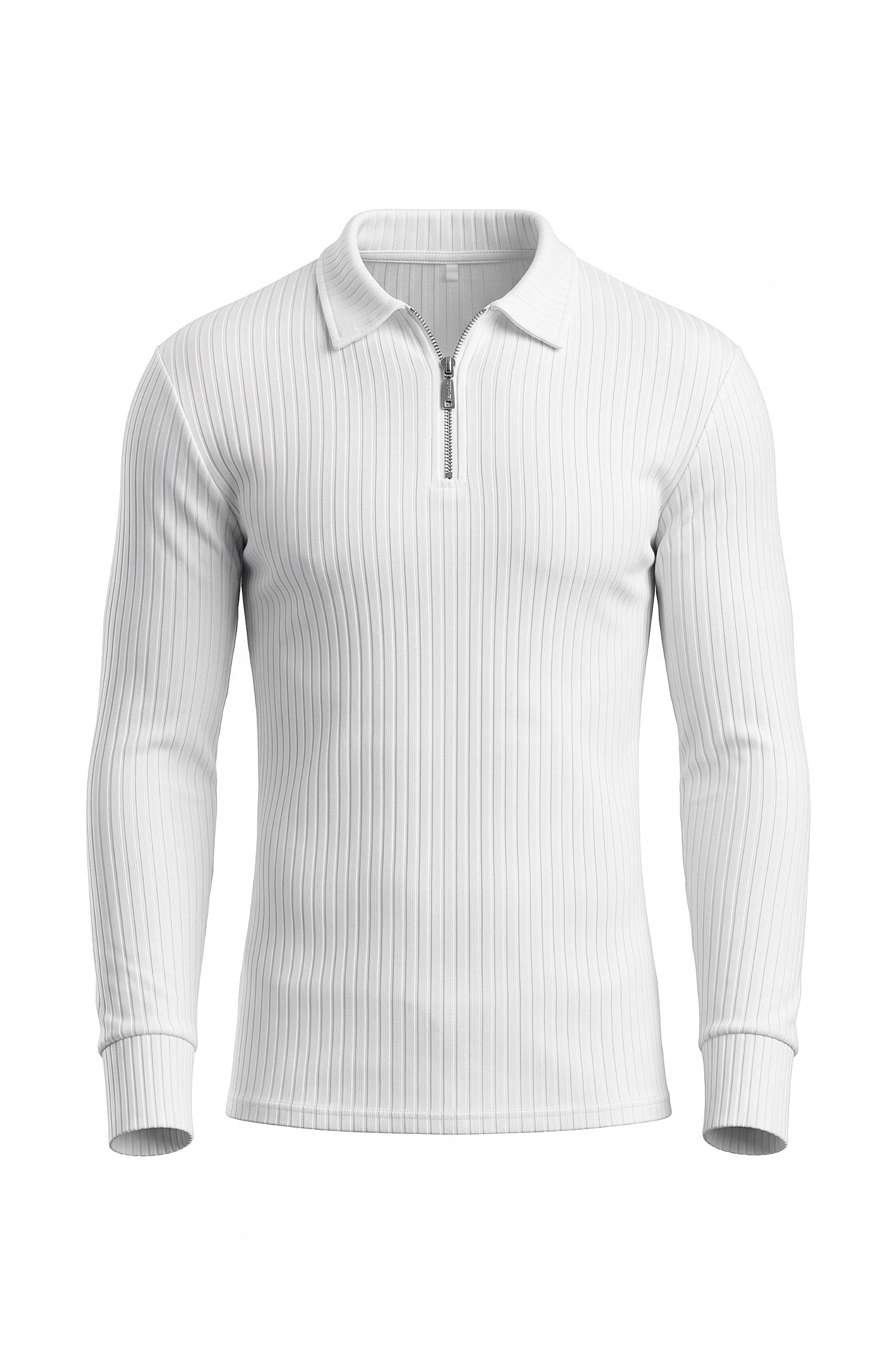 Men’s Winter Comfortable Quarter Zip Ribbed Knit Long Sleeve Polo