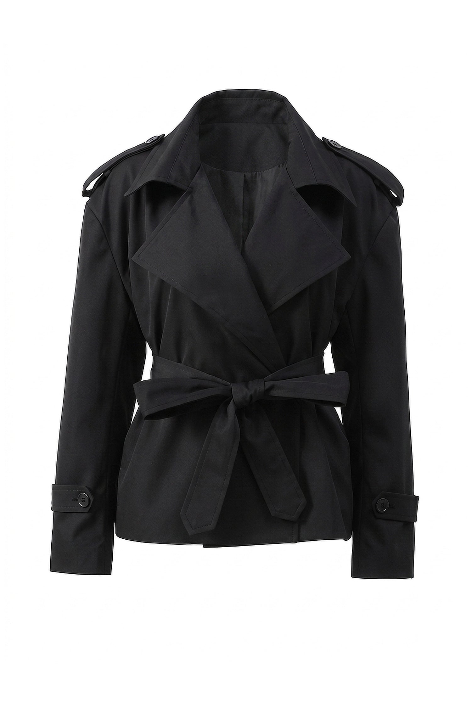 Women's Winter Short Cropped Trench Coat with Belted Waist
