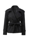 Women's Winter Short Cropped Trench Coat with Belted Waist