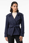 Women's Winter Short Cropped Trench Coat with Belted Waist