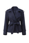 Women's Winter Short Cropped Trench Coat with Belted Waist
