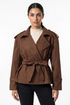 Women's Winter Short Cropped Trench Coat with Belted Waist