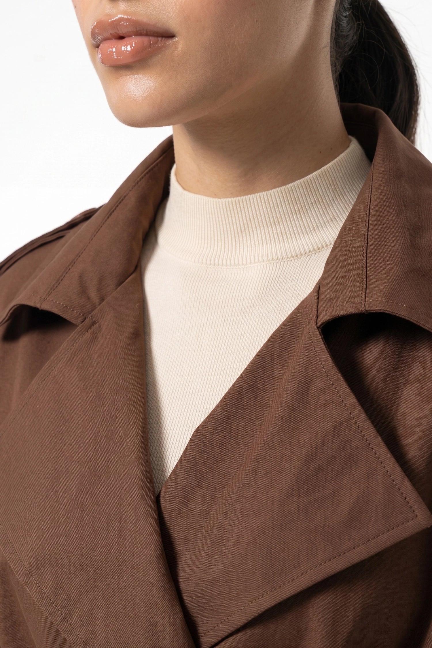 Women's Winter Short Cropped Trench Coat with Belted Waist