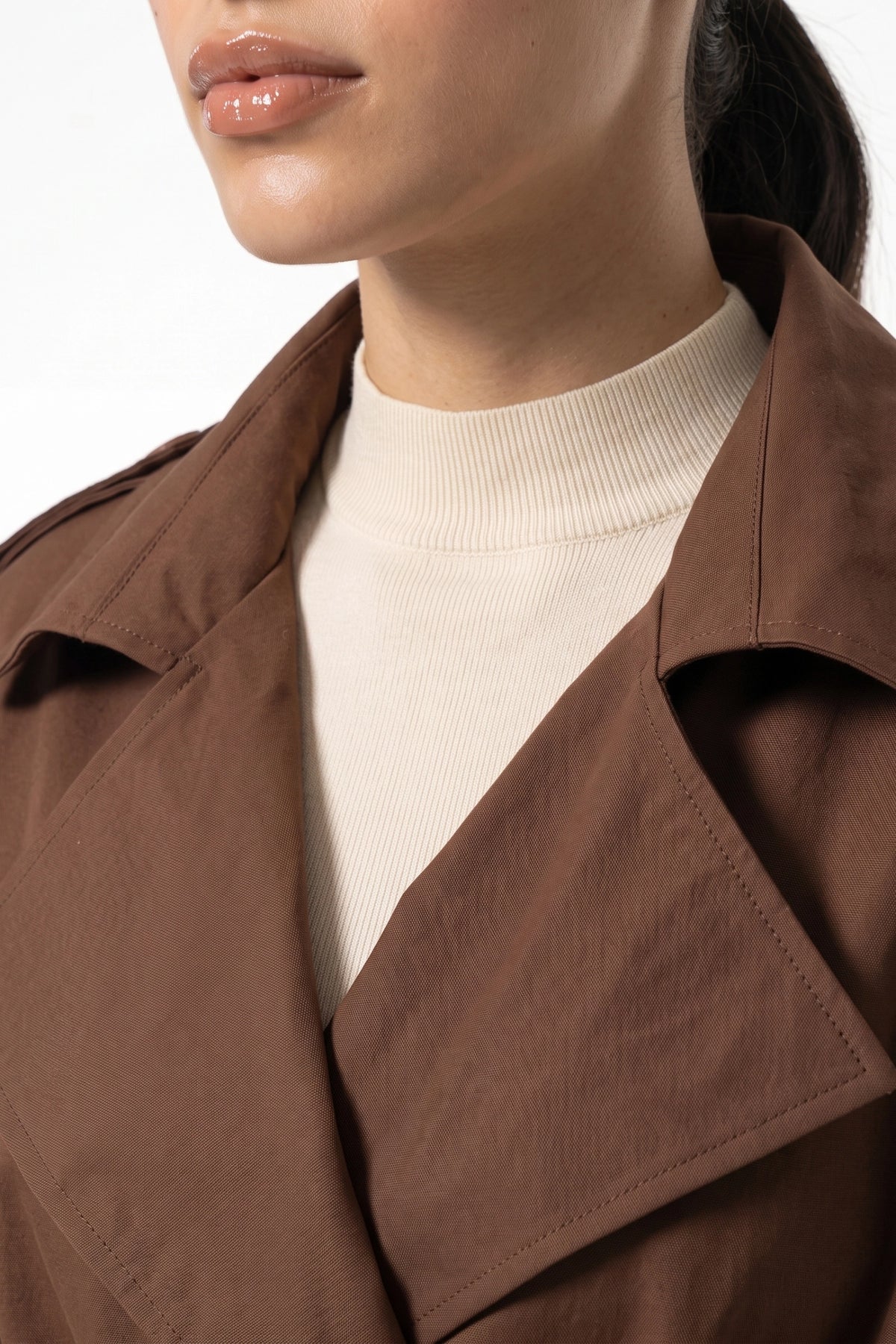 Women's Winter Short Cropped Trench Coat with Belted Waist