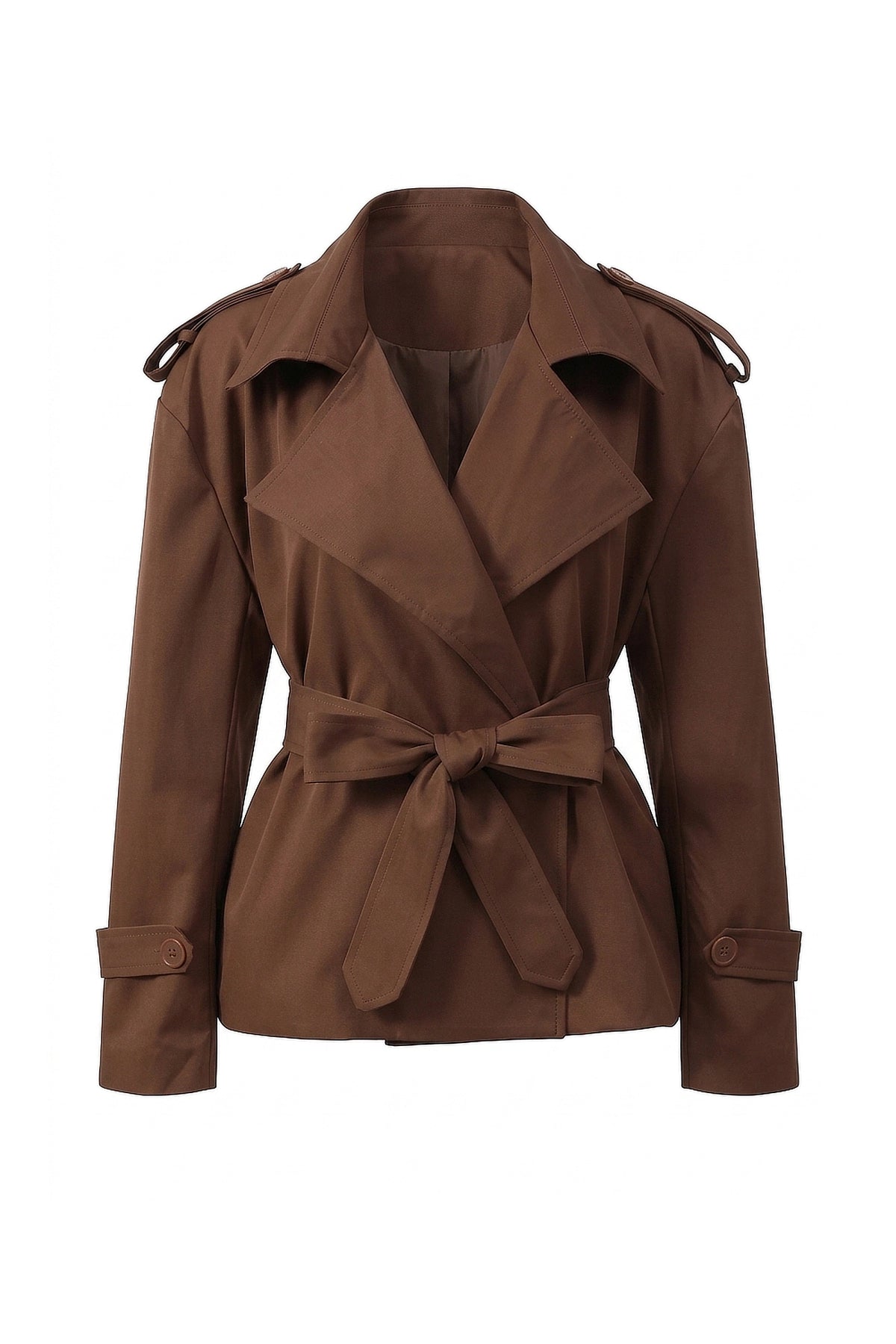 Women's Winter Short Cropped Trench Coat with Belted Waist