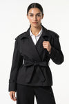 Women's Winter Short Cropped Trench Coat with Belted Waist