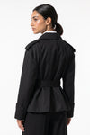 Women's Winter Short Cropped Trench Coat with Belted Waist