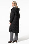 Women’s Winter Warm Longline Quilted Puffer Coat with Hood and Full Zip Front