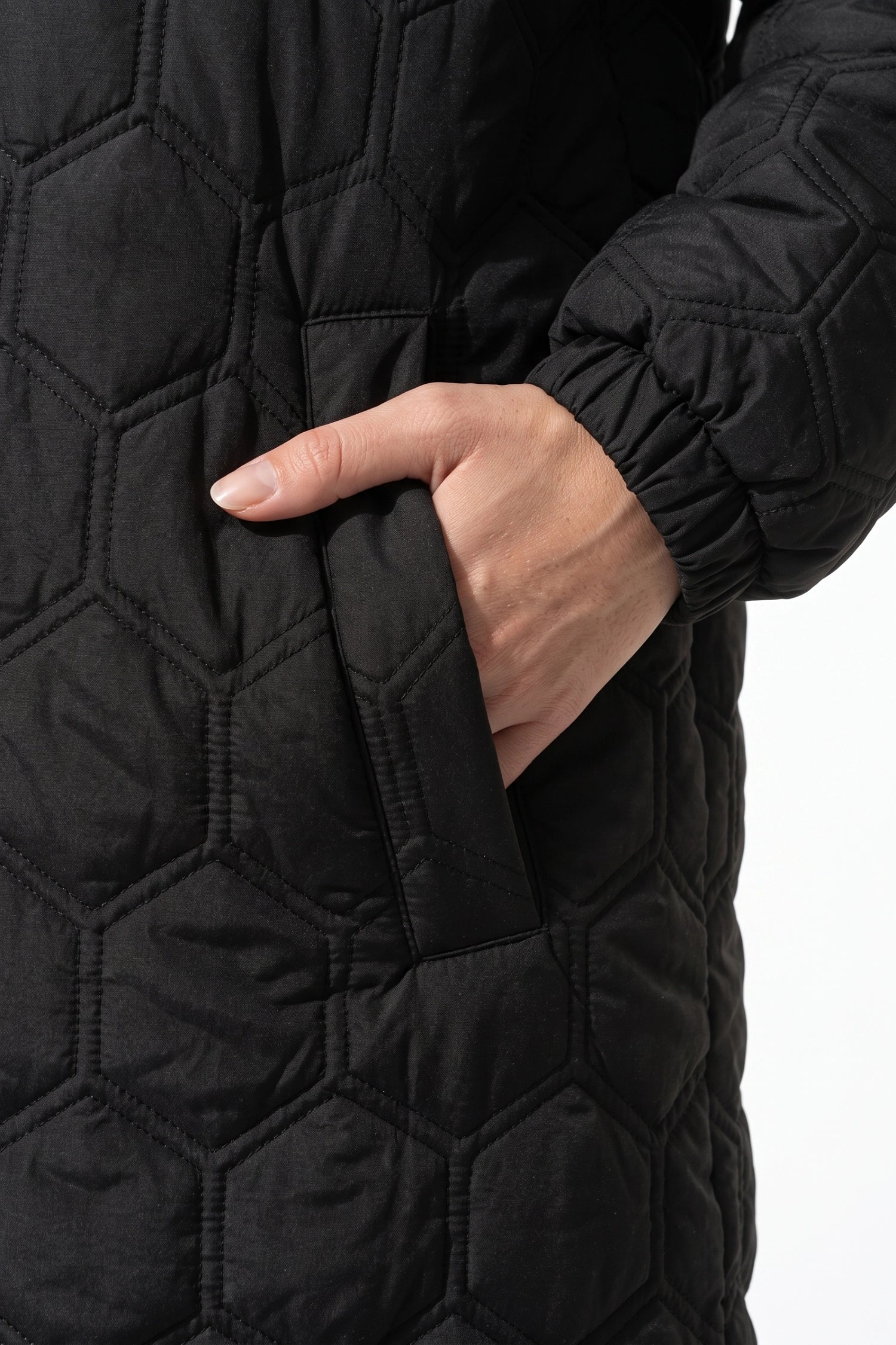 Women’s Winter Warm Longline Quilted Puffer Coat with Hood and Full Zip Front