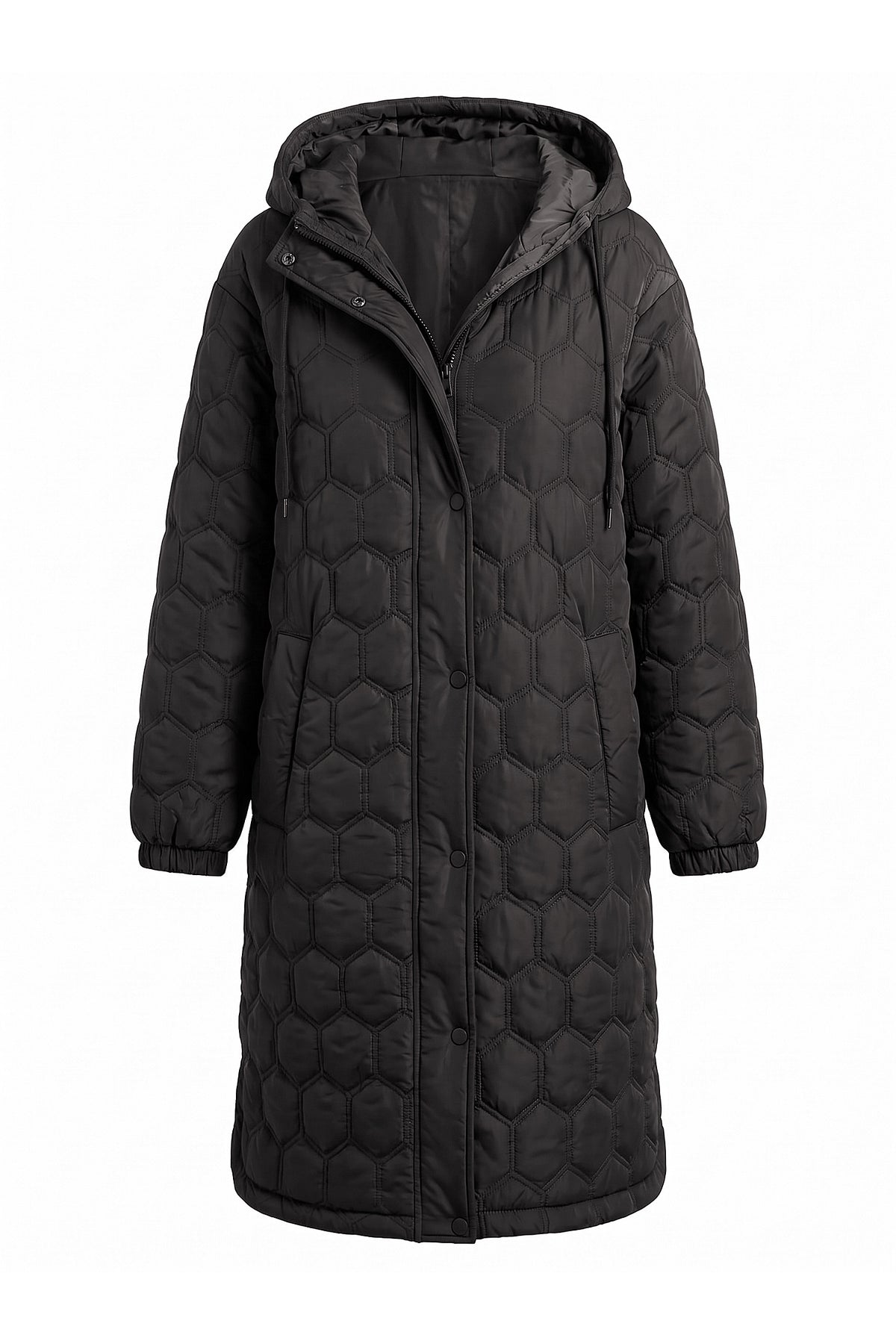 Women’s Winter Warm Longline Quilted Puffer Coat with Hood and Full Zip Front