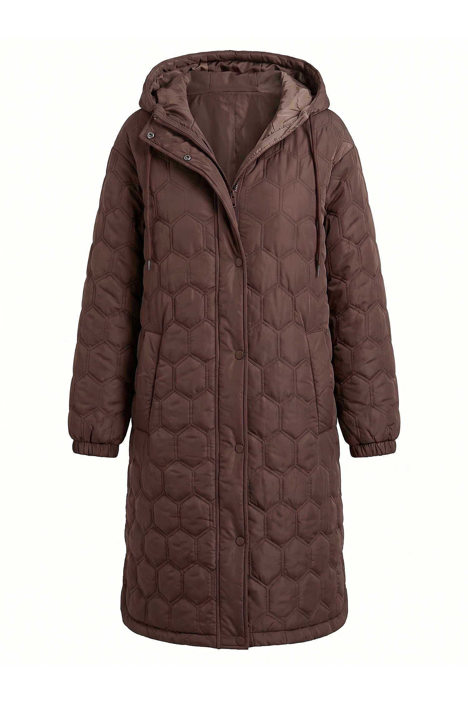 Women’s Winter Warm Longline Quilted Puffer Coat with Hood and Full Zip Front