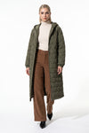 Women’s Winter Warm Longline Quilted Puffer Coat with Hood and Full Zip Front