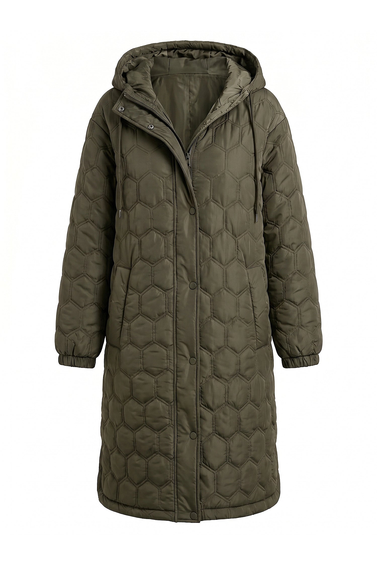 Women’s Winter Warm Longline Quilted Puffer Coat with Hood and Full Zip Front